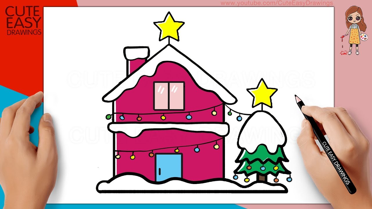 How to Draw a Christmas House | Winter House Drawing Easy