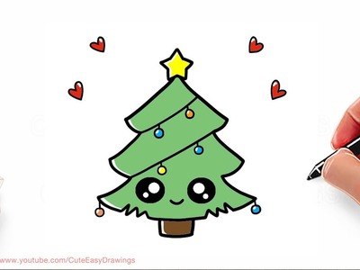 How to Draw a Cute Christmas Tree | Cute Christmas Tree Drawing Easy | Christmas Drawing Easy