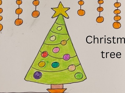 How to draw Christmas tree, new year drawing,step by step easy for kids art and craft colouring