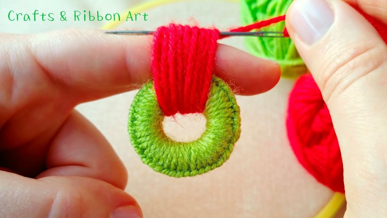 It's so Beautiful !! Superb Woolen Flower Making Trick with Finger - Hand Embroidery Flower Design