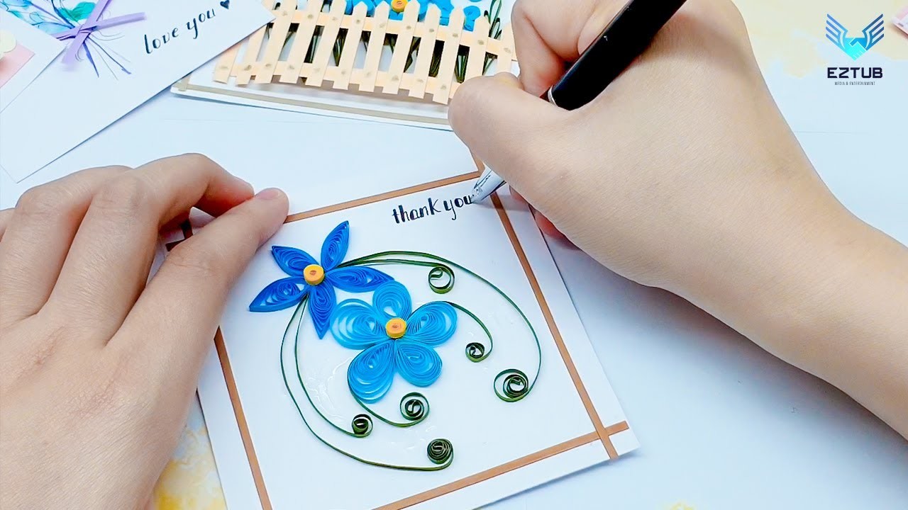 JFRL03 Easy Quilling Blue Five Pointed Flower Card