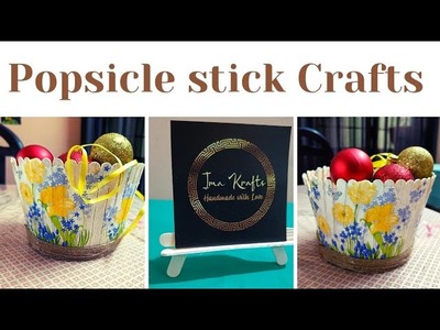 Top 2 Popsicle stick Crafts - Easel Stand and Basket @imakrafts #diy #video #craft #decoration