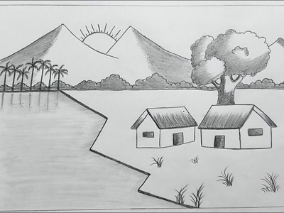 Village scenery drawing easy for beginners | village home drawing and easy scenery || ArefDrawing