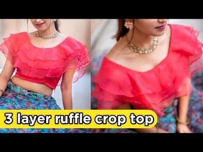 3 layer ruffle crop top cutting and stitching very easy. crop top cutting and stitching