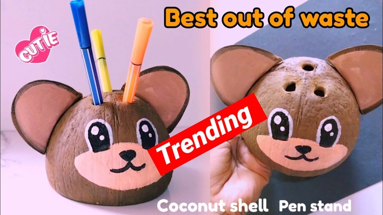 Coconut shell pen holder | Coconut shell craft ideas | best out of waste | reuse craft | DIY |