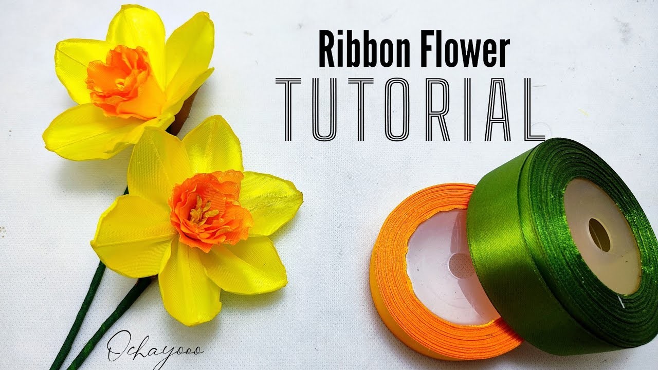 DIY daffodil.how to make satin ribbon flowers easy
