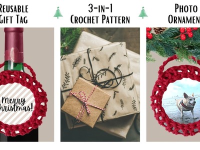 Easy Crochet 3-in-1 Gift Tag, Photo Ornament, and Wine Bottle Gift Tag Marker