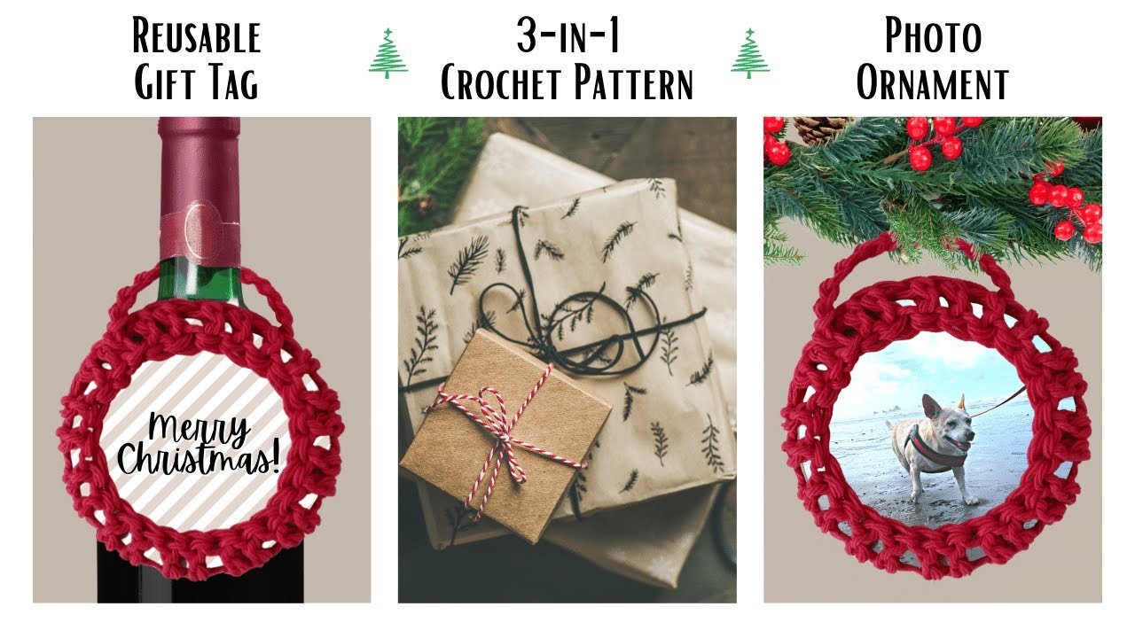 Easy Crochet 3-in-1 Gift Tag, Photo Ornament, and Wine Bottle Gift Tag Marker