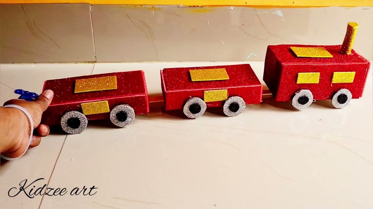 Easy train craft ideas for kids| school project thermocol| train craft using thermocol| Kidzee art