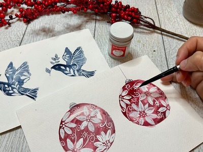Easy Watercolor Holiday Card ideas - Ornaments and Peace Dove