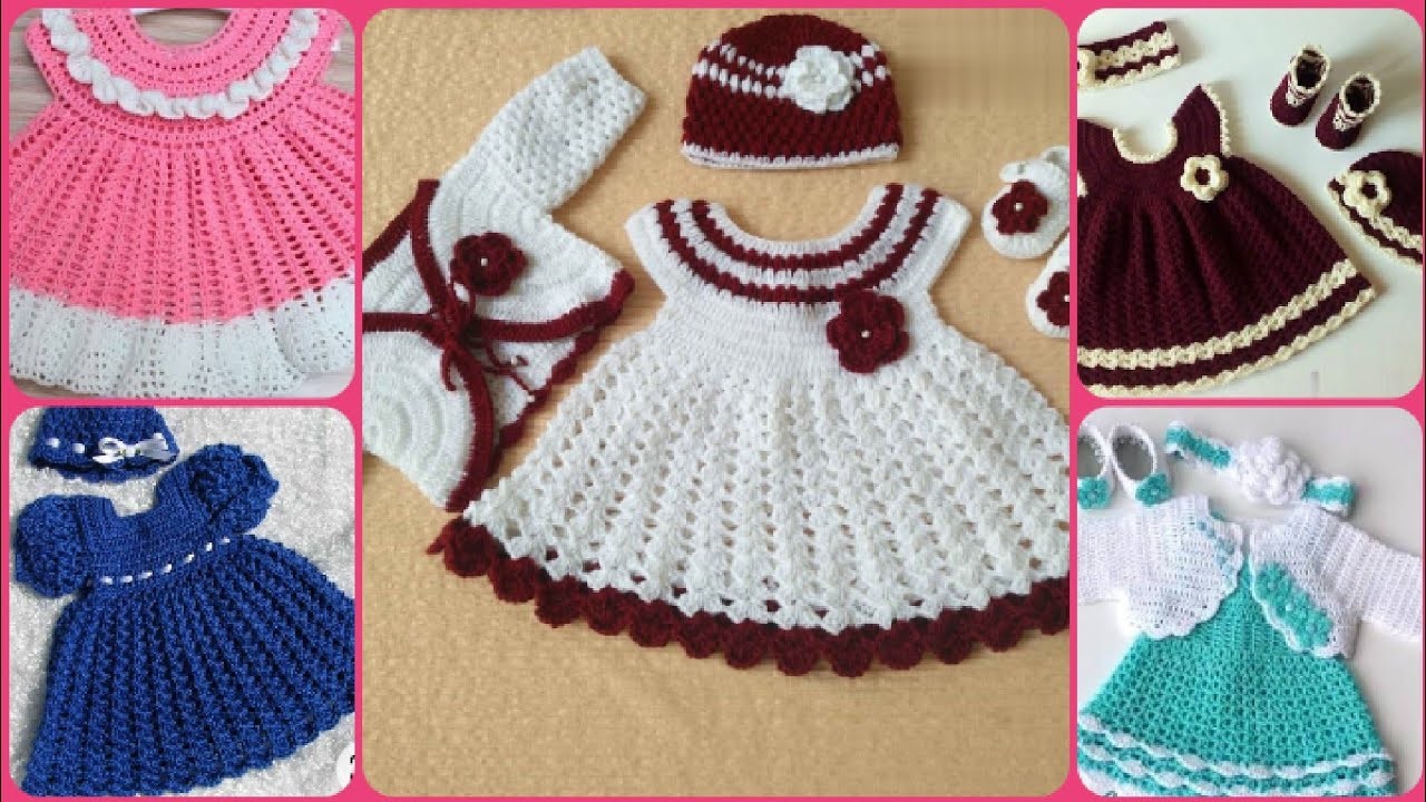 Woolen dress for baby girls. Crochet baby frock dedign. Crochet and knitted baby dress design