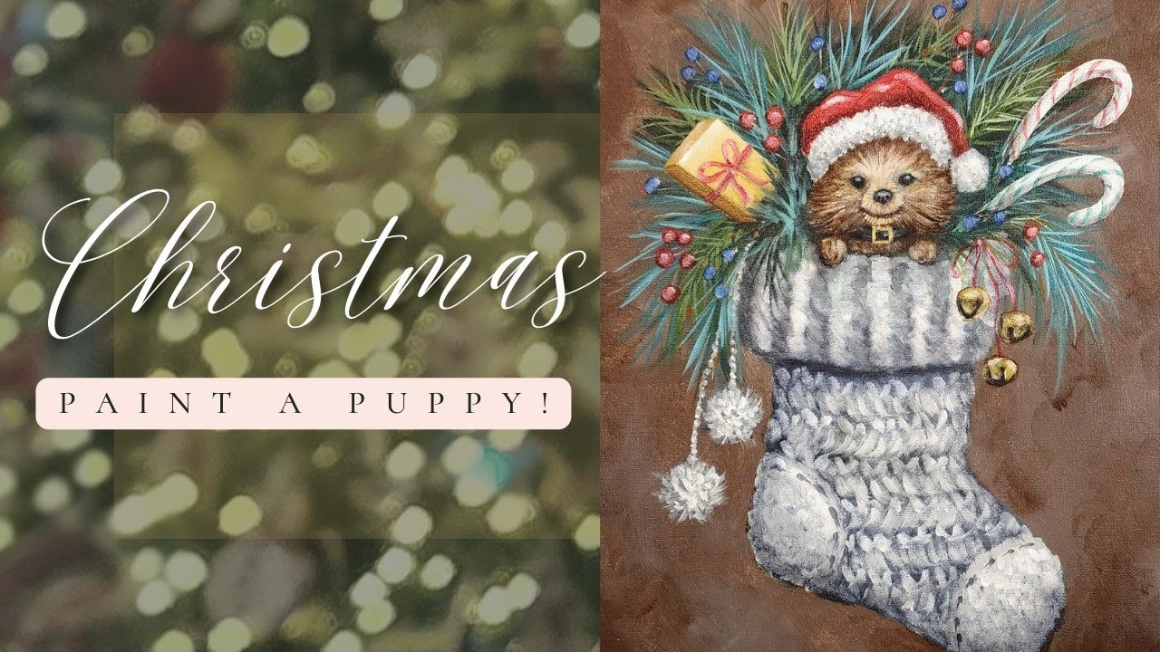 Christmas Stocking with Puppy Acrylic Painting LIVE Tutorial