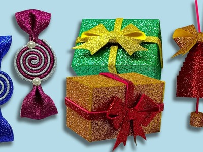 Christmas Tree Ornaments From Glitter Foam Sheets - DIY