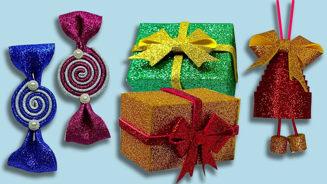 Christmas Tree Ornaments From Glitter Foam Sheets - DIY