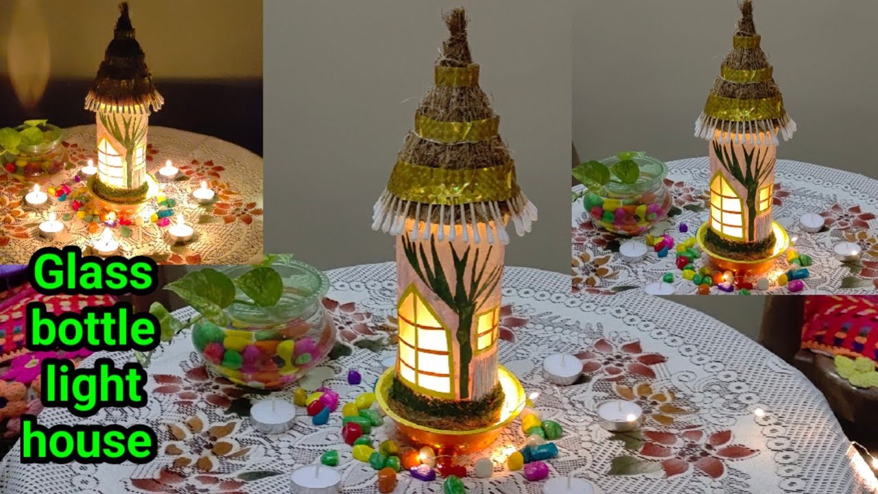 Glass Bottle craft || Glass bottle light house ???? || Bottle craft || X-MAS decoration idea ???? #diy