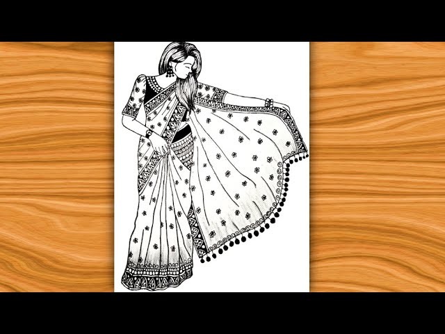 How to Draw Girl With Beautiful Saree l Mandala Art l Saree Girl Mandala Drawing l Step by Step