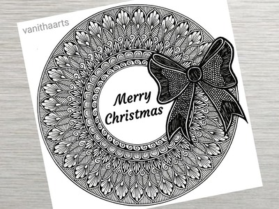 Merry Christmas mandala art | How to draw Mandala for Beginners | Christmas Drawing | Bow | Doodle
