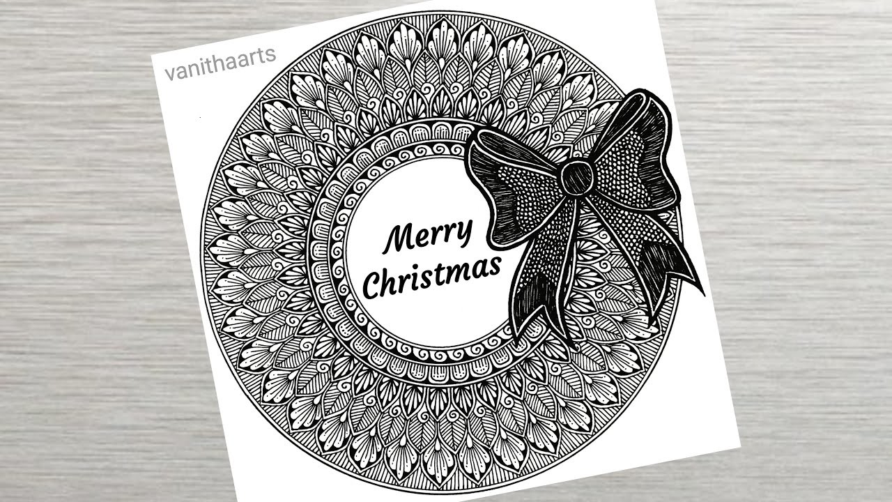 Merry Christmas mandala art | How to draw Mandala for Beginners | Christmas Drawing | Bow | Doodle