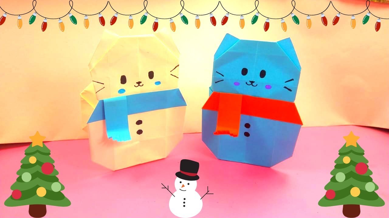Origami Paper box Cat Snowman | Mini snow cat box is here | Easy DIY Christmas Crafts Tutorial