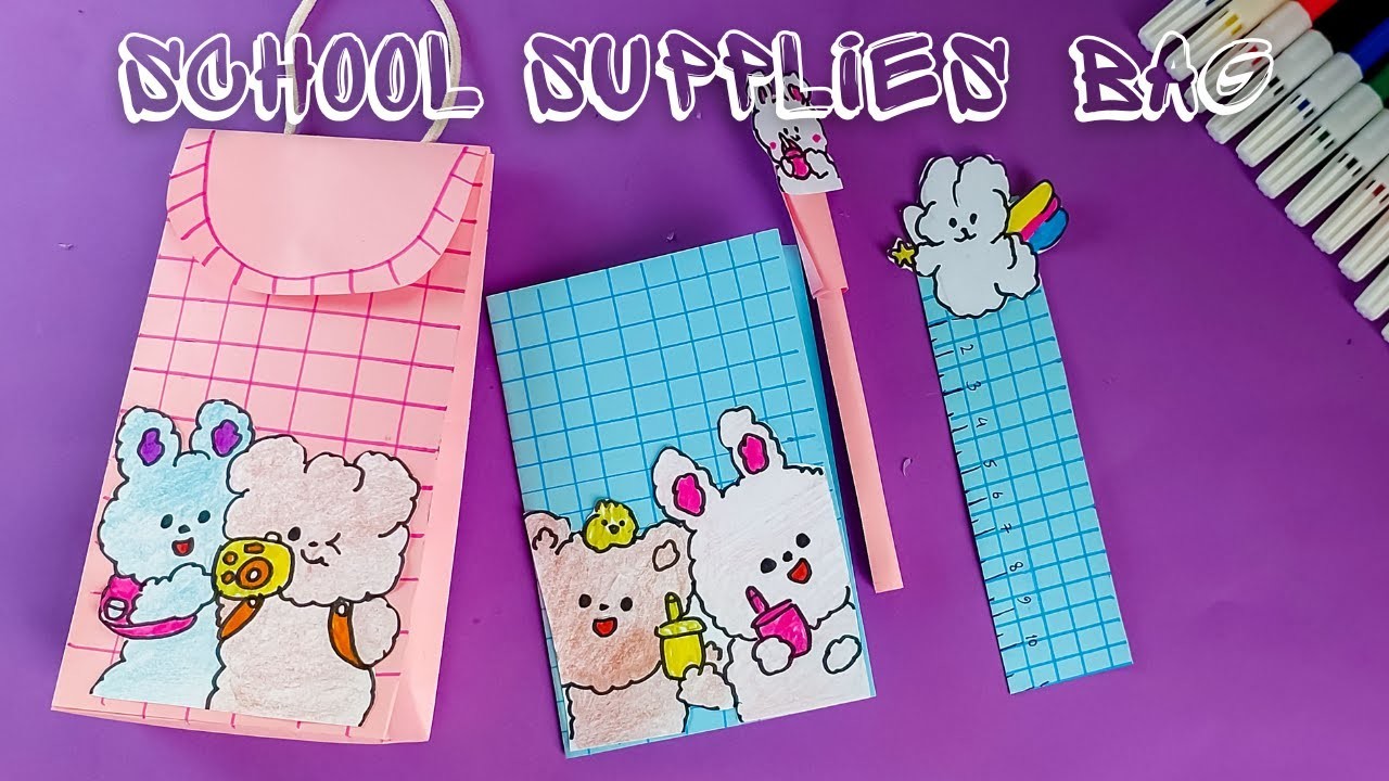 PAPER SCHOOL SUPPLIES BAG | DIY EASY SCHOOL SUPPLIES | BACK TO SCHOOL HACKS