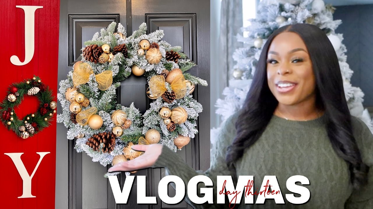 VLOGMAS DAY 13 | Decorating Our Porch, Affordable DIY Christmas Wreath + Door Sign | ShaniceAlisha .