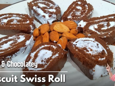Biscuit Swiss Roll | 10 Minutes Christmas Dessert Recipe | No Backed Swiss Roll Recipe