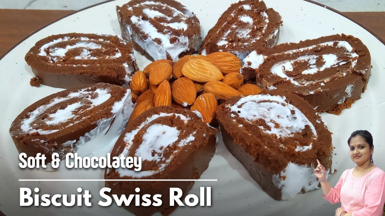 Biscuit Swiss Roll | 10 Minutes Christmas Dessert Recipe | No Backed Swiss Roll Recipe