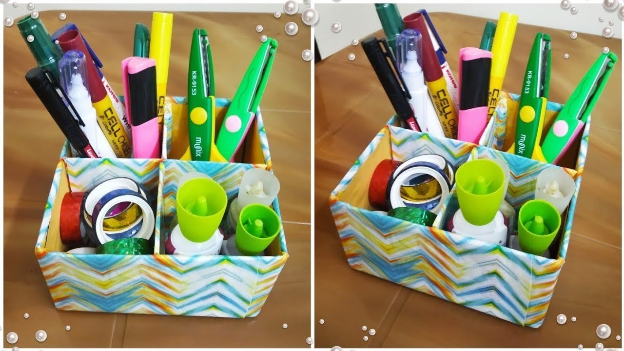 DIY Organizer with Cardboard box- Stationary Organizer - Organization ideas - Best out of Waste