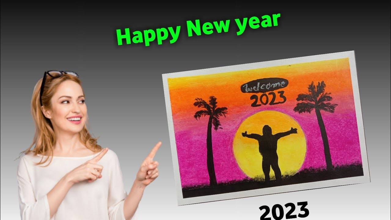Happy New Year Drawing for Beginners with Oil Pastels - Step by Step || New Year Drawing