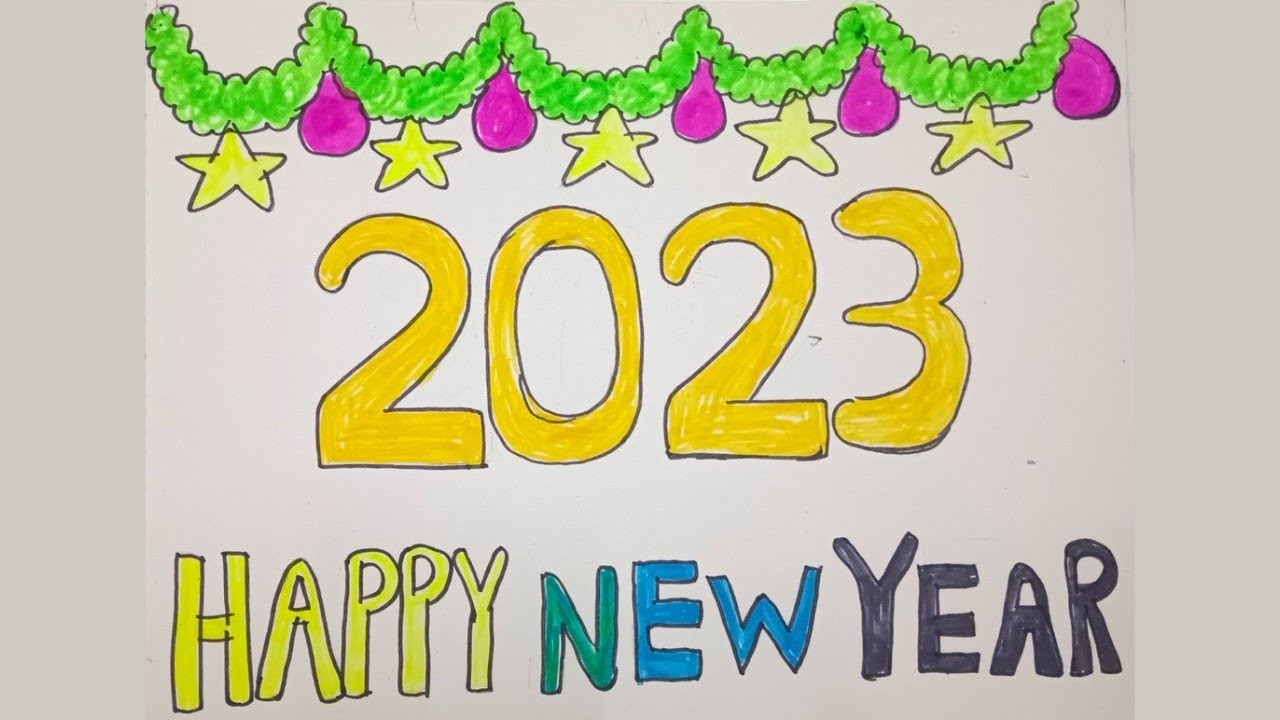 How to draw happy new year drawing for kids art and craft colouring, number drawing