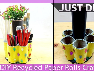 How to Make Desk Organizer Pen Holder out of Empty Toilet Paper Rolls | Makeup Organiser