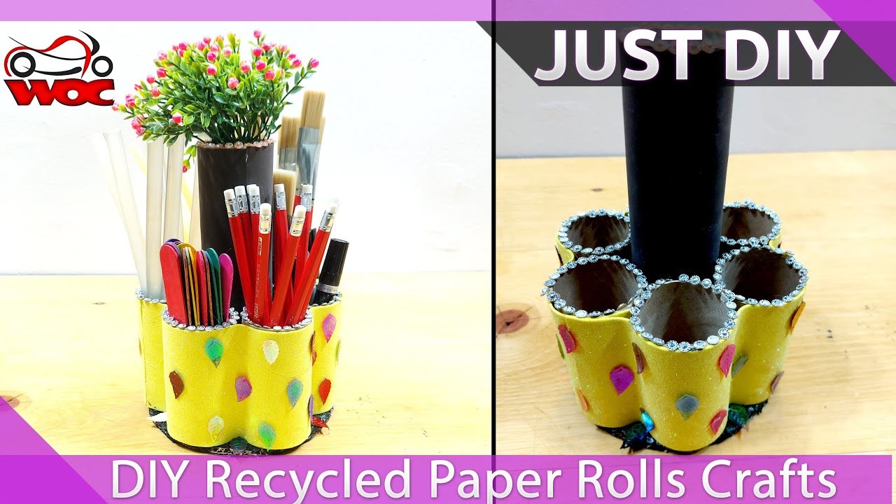 How to Make Desk Organizer Pen Holder out of Empty Toilet Paper Rolls | Makeup Organiser