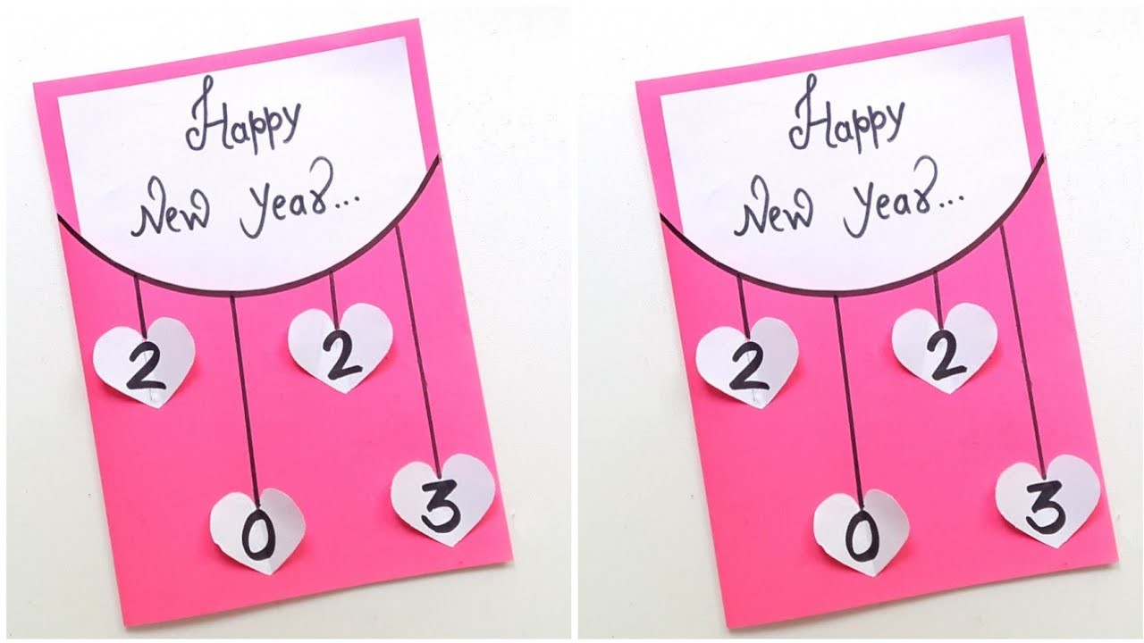 How to make easy new year card 2023 • happy new year card 2023 • newyear card making from pink paper