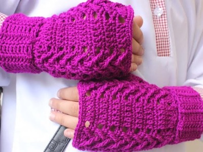 Crochet Fingerless Gloves Tutorial- Adult Size Woman.Girls Crochet Gloves   subtitles Available