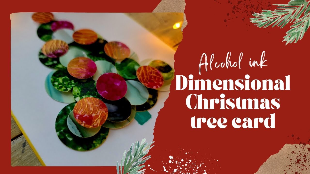 Dimensional alcohol ink Christmas tree card
