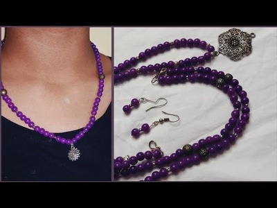 DIY fashion jewelry | Beaded Necklace with earrings | Jewelry making easy method in Tamil