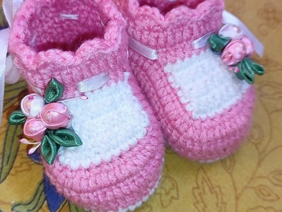 How to crochet baby booties 0-9 months  10 cm size with woolen in hindi