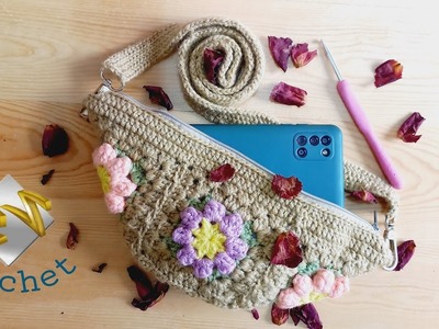 How to knit & Crochet granny square motif sling bag hip sac #fz_crochet
