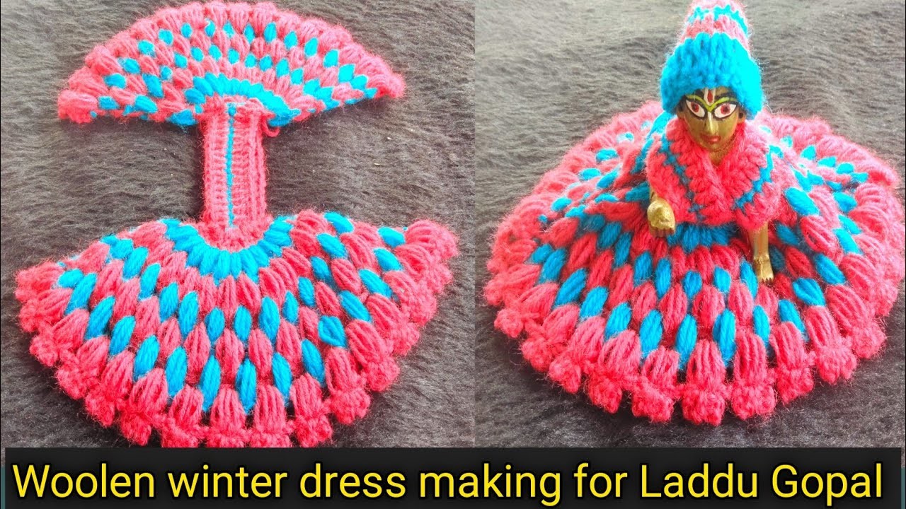How to make Easy woolen winter dress for little Krishna.New Crochet dress making ideas.gopal dress