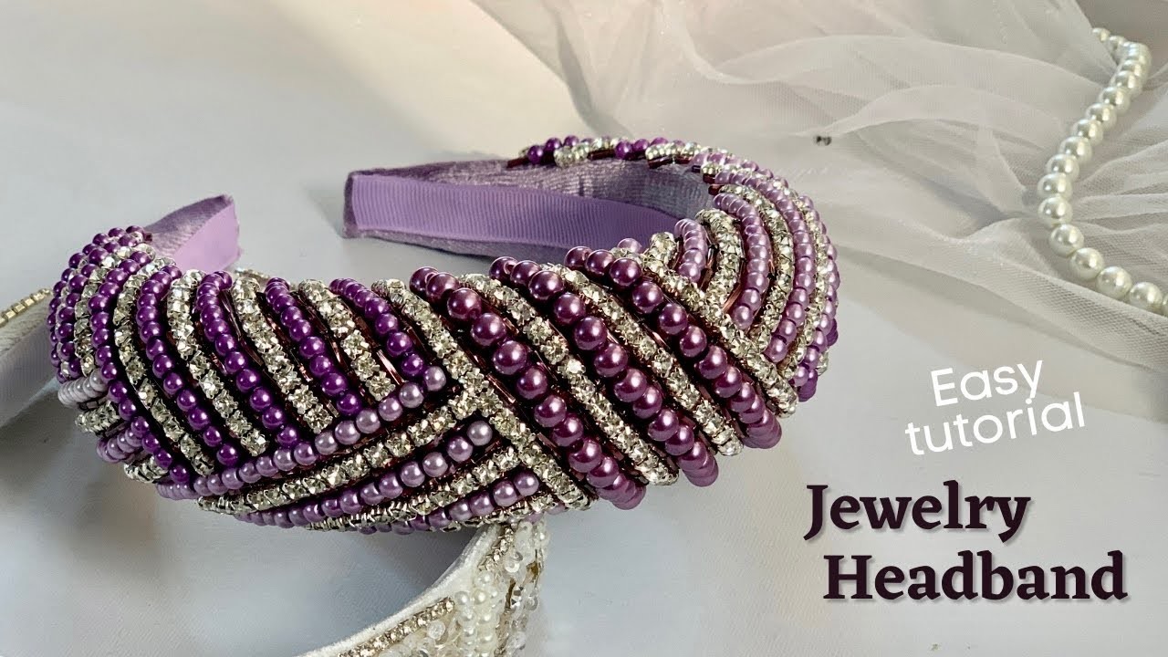 Jewelry Padded Headband. Embellished Headband with pearl and rhinestone