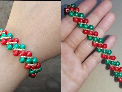 Simple & Easy Beaded Christmas Bracelet Making With Pearls & Seed Beads. How To.Beading Tutorial