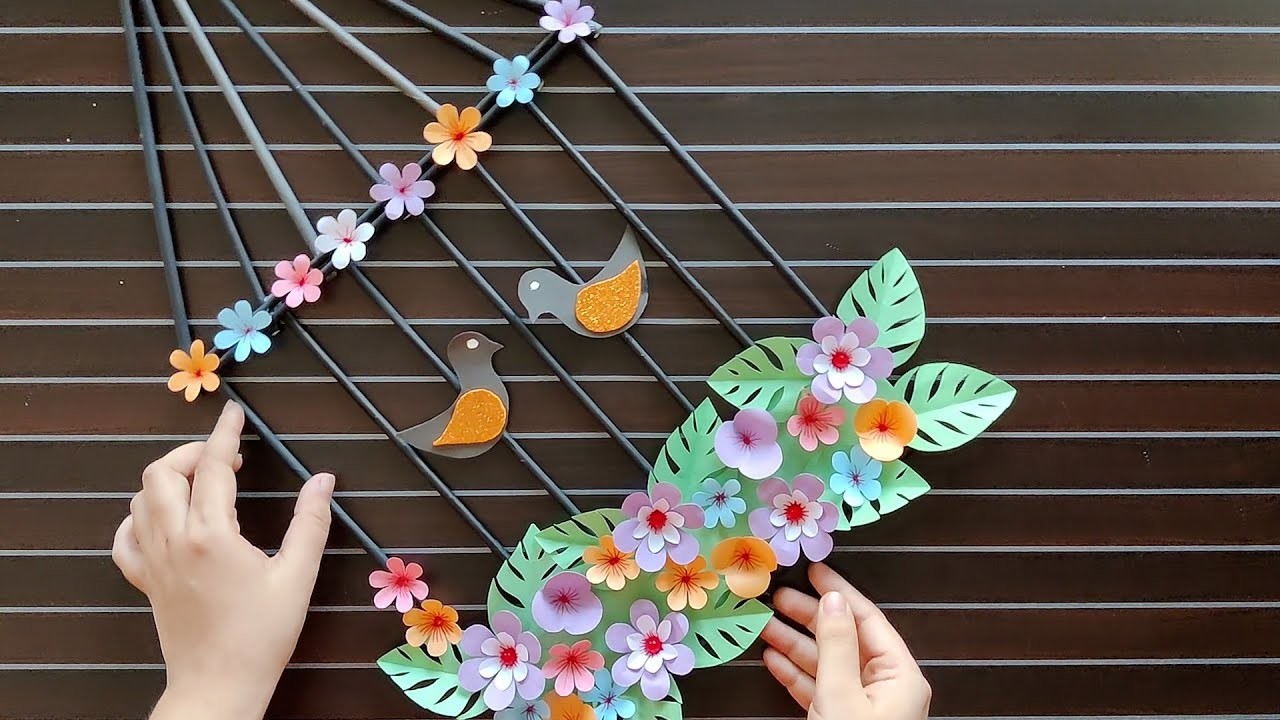 How To Make Bird Cage By Paper | Paper Flower  Wall Hanging Craft | Paper Craft For Home Decoration