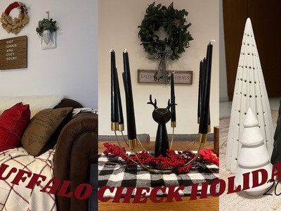 CHRISTMAS DECOR 2022 | BLACK + WHITE | BUFFALO CHECK | LIVING ROOM + KITCHEN + STAIRWELL  STYLING