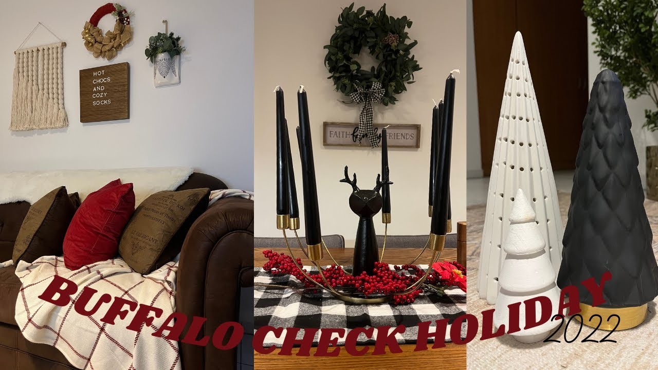 CHRISTMAS DECOR 2022 | BLACK + WHITE | BUFFALO CHECK | LIVING ROOM + KITCHEN + STAIRWELL  STYLING