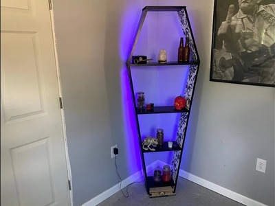 DIY Coffin Shelf    How to Build Spooky Gothic Decor for The Home    LED Back lit shelf
