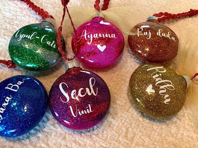 DIY Glitter Ornaments with Personalize Name Vinyl | How to Make Ornament for Beginners using Cricut