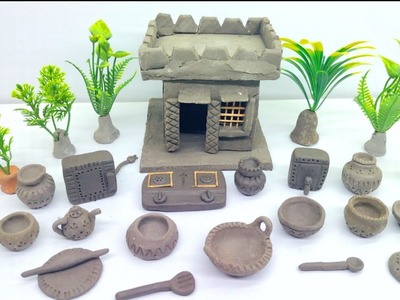 DIY How to make polymer clay miniature kitchen set, Owen, house, hand pump, cow, Windmill, farm,,,,