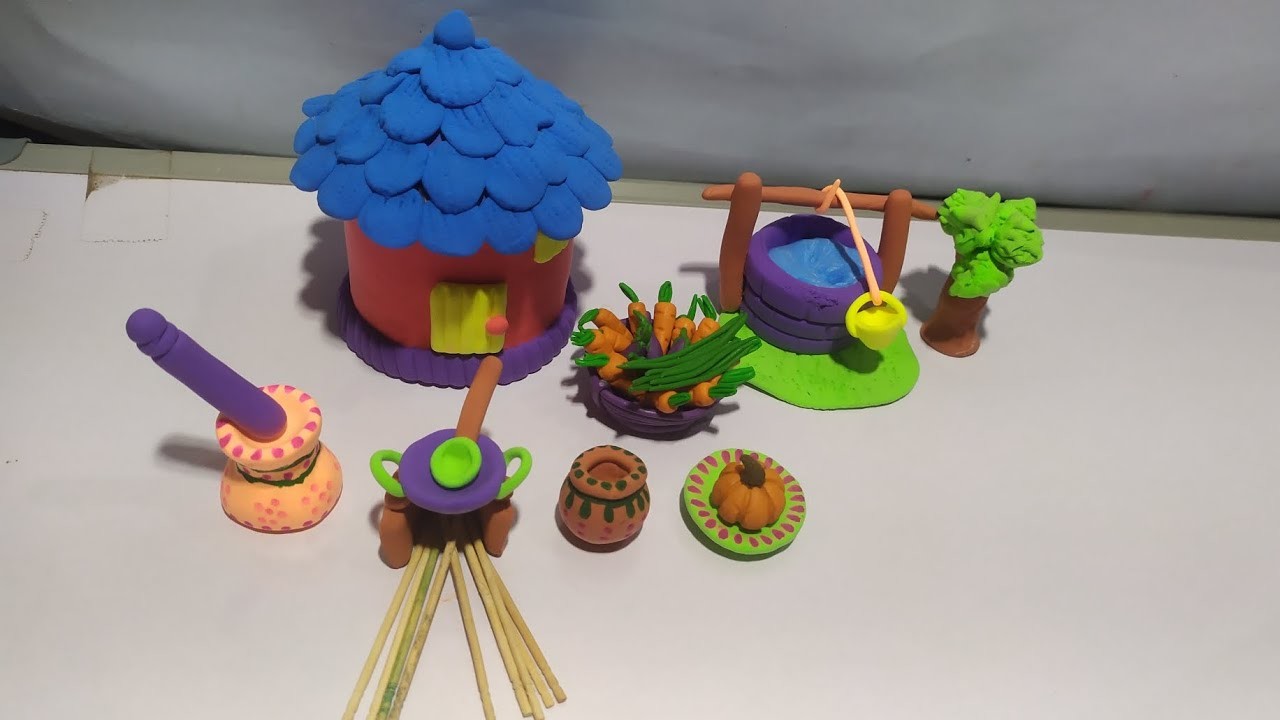 DIY How to make polymer Clay Miniature House, well, three, kitchen set # Miniature Clay Craft