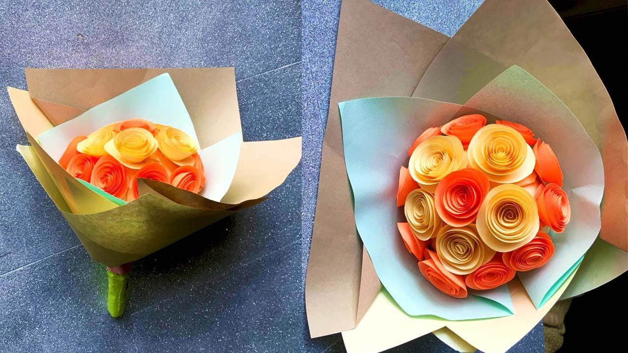 DIY Paper Flower BOUQUET.Birthday Gift ideas. Flower Bouquet making at Home. Unique Flower Bouquet