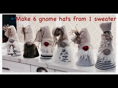 SIX gnome hats made FAST from ONE sweater DIY Farmhouse Dollar Tree $1.25 tree frame
